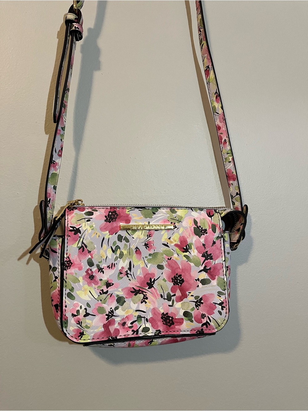 STEVE MADDEN Blue & Pink Floral Crossbody Bag with Adjustable Strap